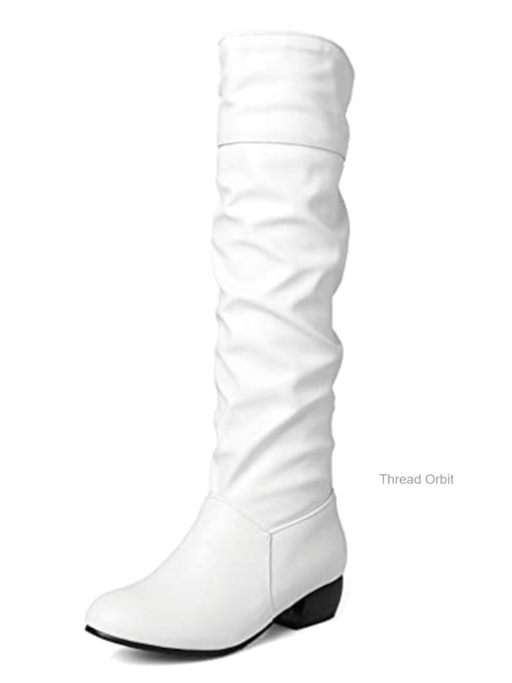 Faux Leather Knee High Flat Slouch Boots Round Toe Slip-On Waterproof